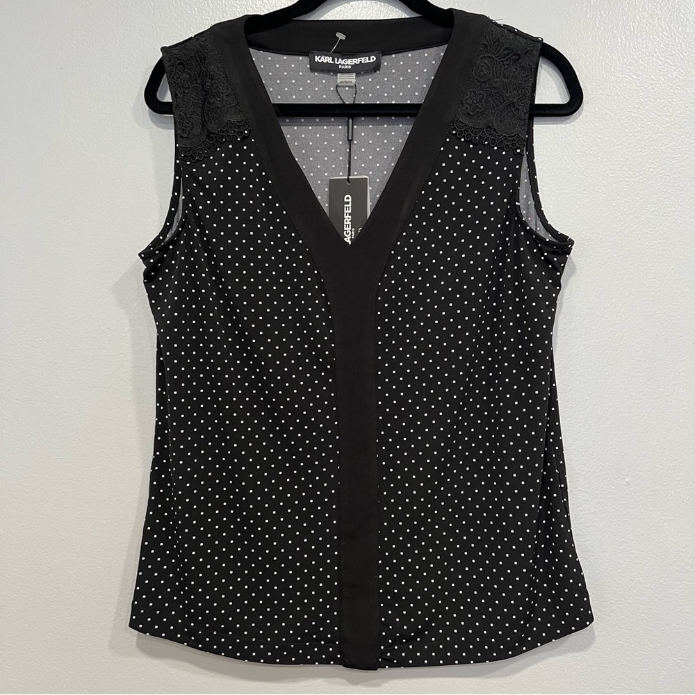Karl Lagerfel polka dot sleeveless blouse size M.‎